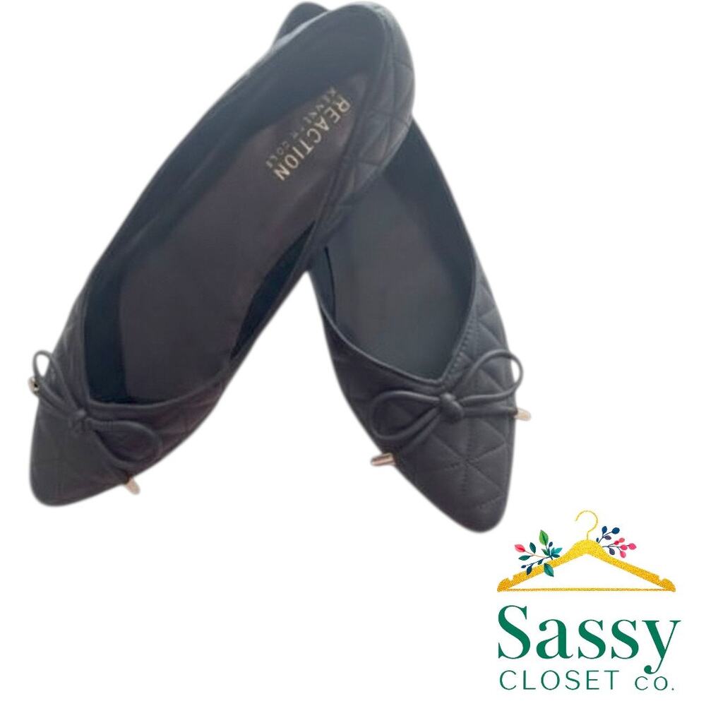 Kenneth Cole Reaction Black Quilted Flats Bow Detail Women’s 6.5 NWOT